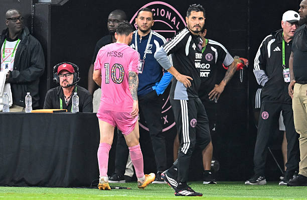 Lionel Messi exited Inter Miami's Major League Soccer match against Philadelphia Union with an apparent leg injury
