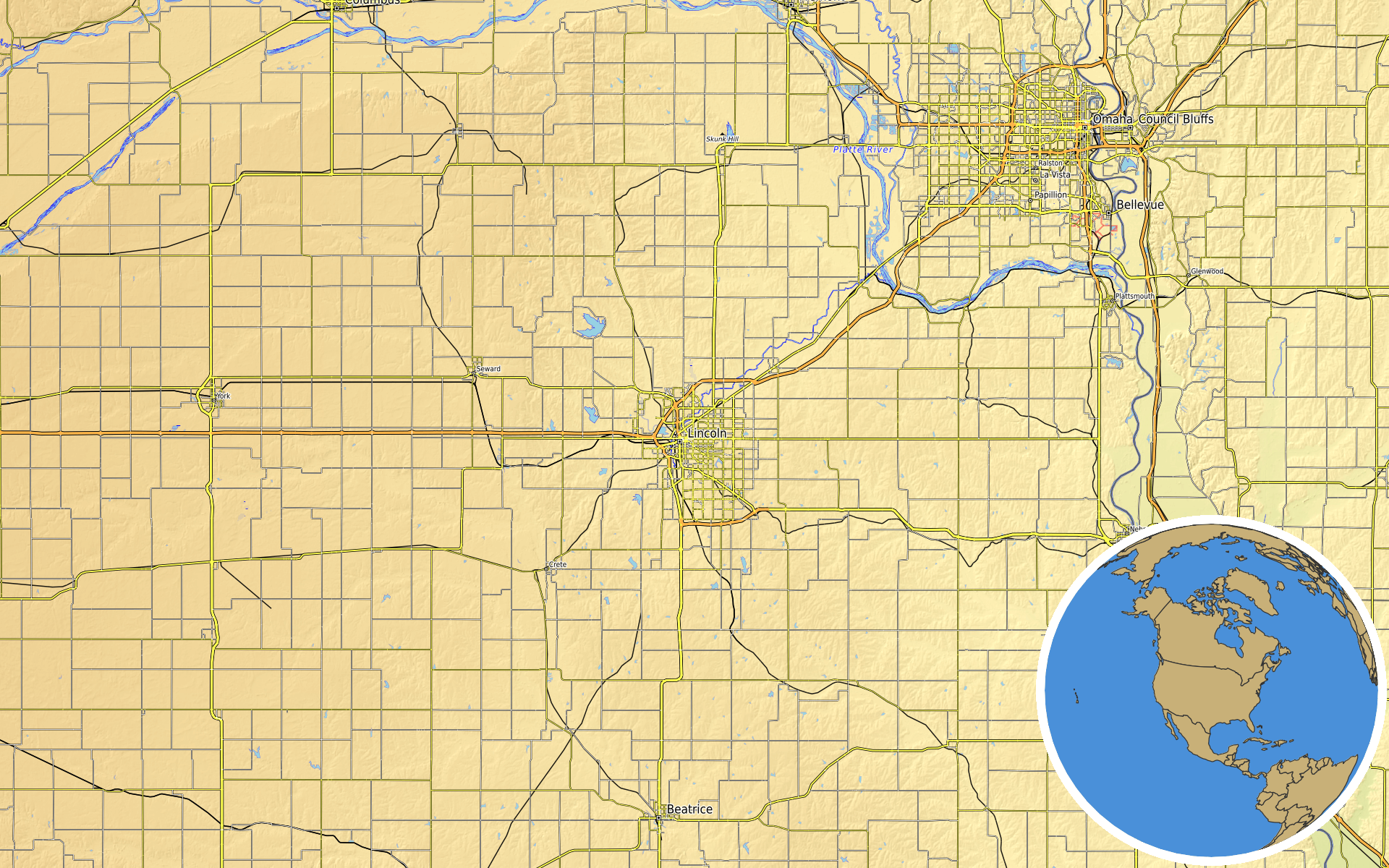 OpenTopoMap / Natural Earth - Lincoln, Nebraska