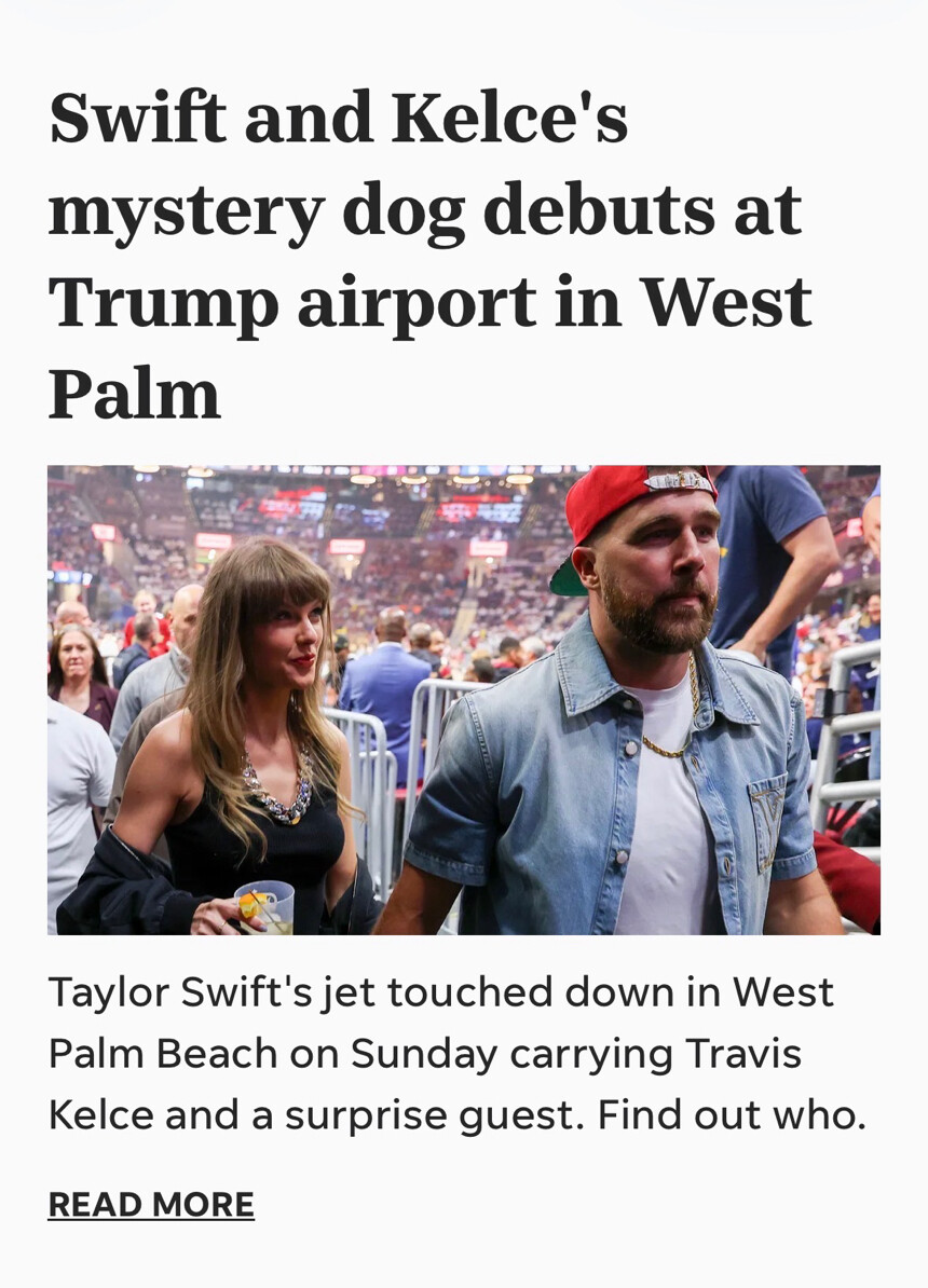 Singer Taylor Swift and Kansas City Chiefs tight end Travis Kelce are seen at an indoor arena on 07/15/2026. The image was part of a story reposted by President Donald J.