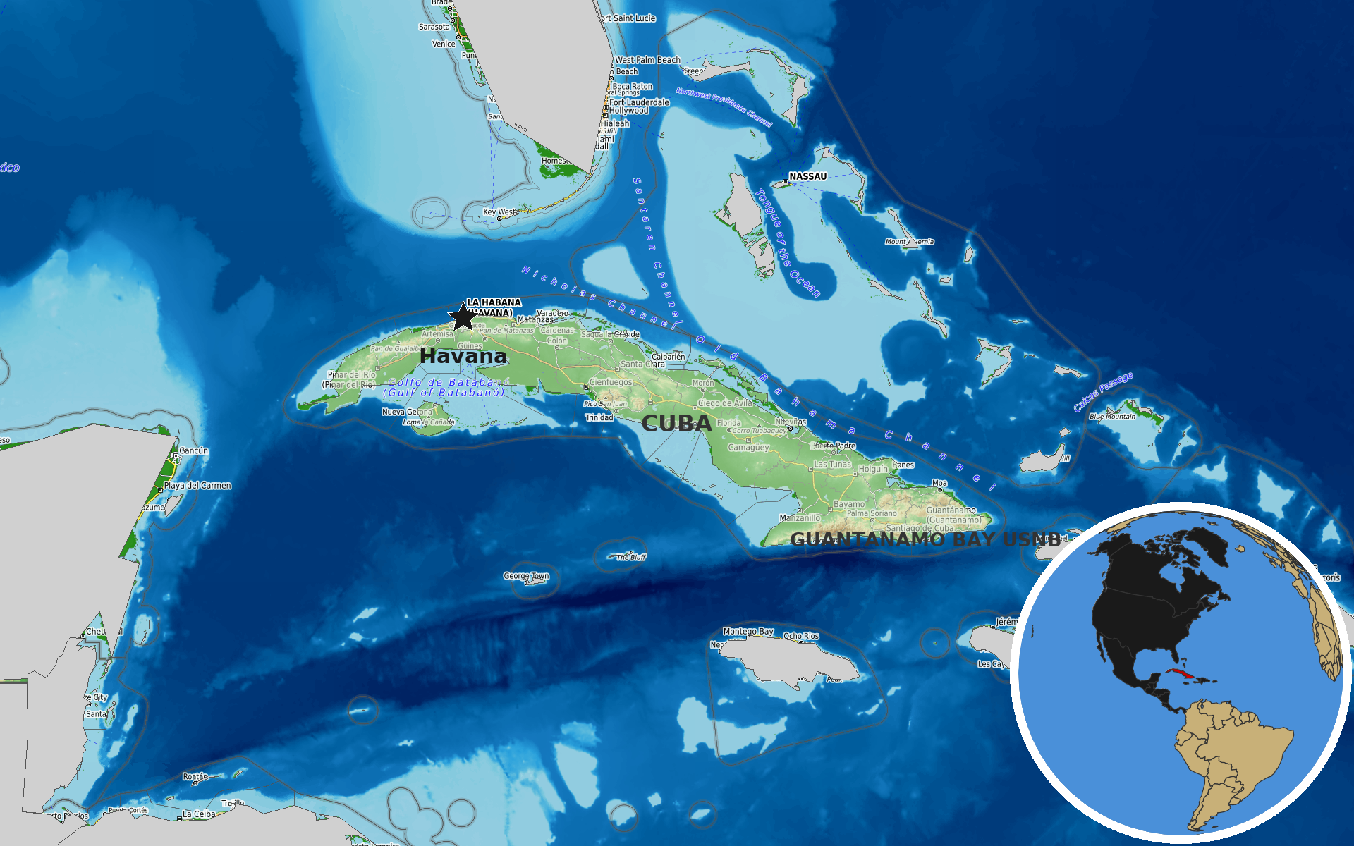 OpenTopoMap / Natural Earth - Cuba