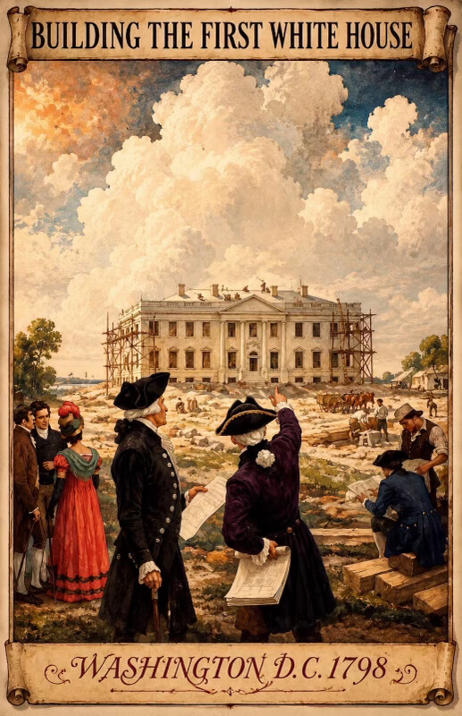 Former President Donald J. Trump shared an illustration depicting the construction of the White House on Truth Social on 07/05/2026.