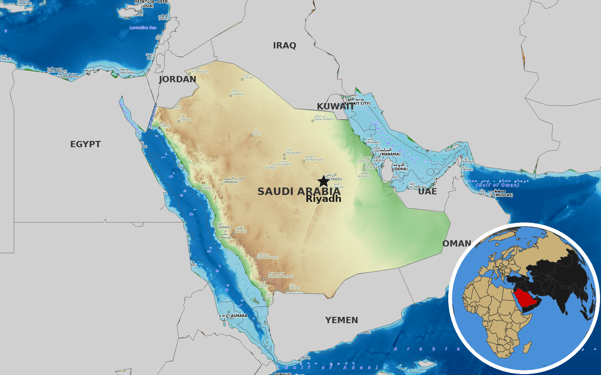 OpenTopoMap / Natural Earth - Saudi Arabia