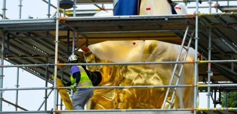 Trump Says Scaffolding Coming Down From Regilded Arts of War Sculptures
