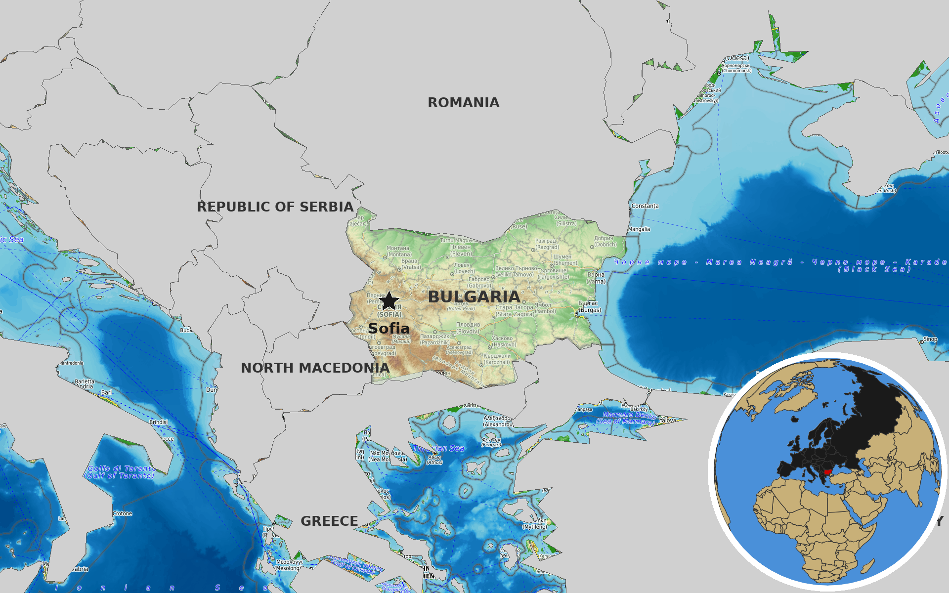 OpenTopoMap / Natural Earth - Bulgaria