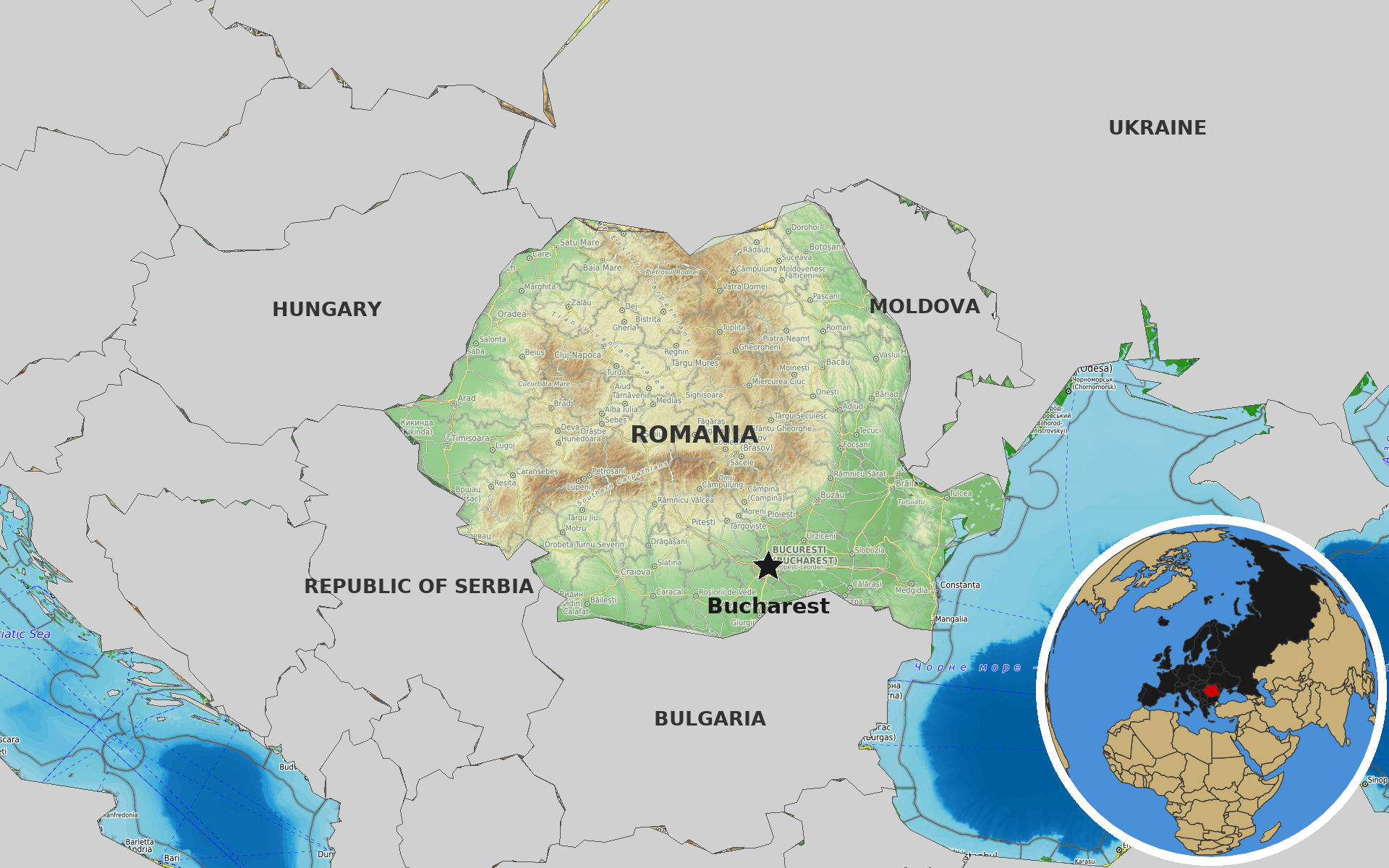 OpenTopoMap / Natural Earth - Romania