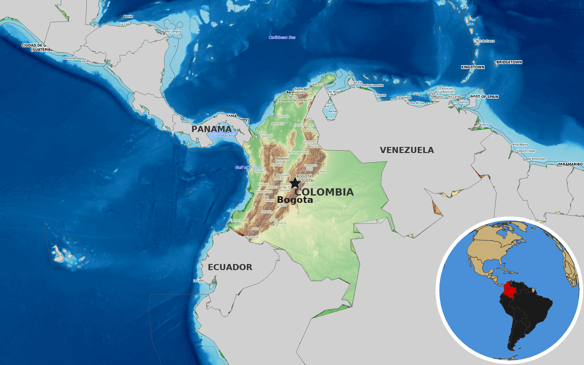 OpenTopoMap / Natural Earth - Colombia
