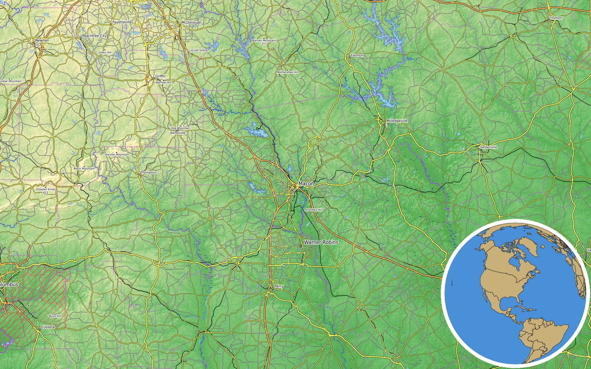 Source: OpenTopoMap / Natural Earth - Macon, Georgia
Note: Map generated by NewsFindr for Macon, Georgia on July 11, 2026 at 7:06 PM ET