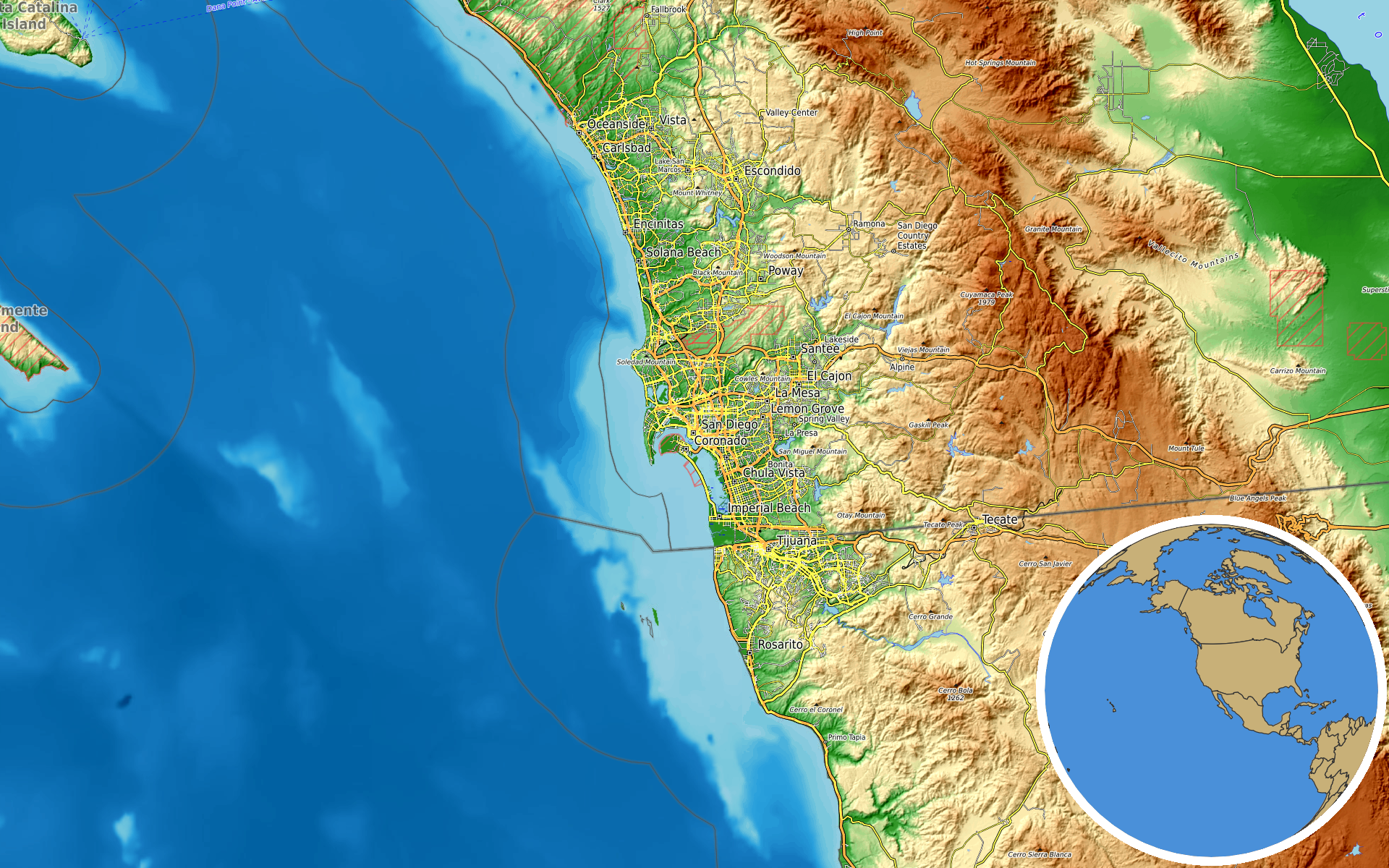 OpenTopoMap / Natural Earth - San Diego, California