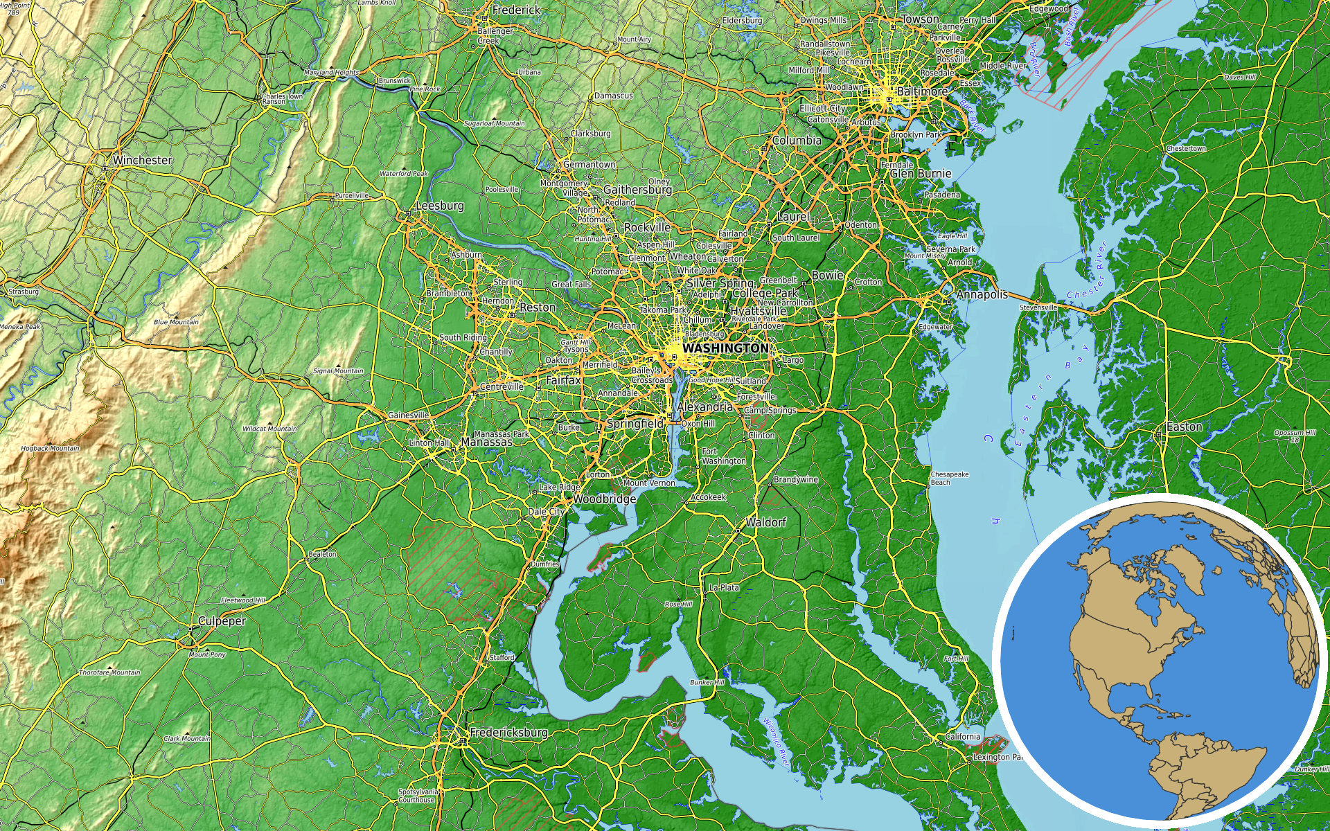OpenTopoMap / Natural Earth - Alexandria, Virginia