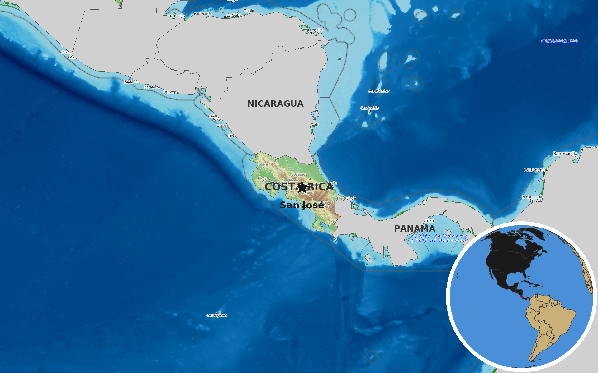 OpenTopoMap / Natural Earth - Costa Rica