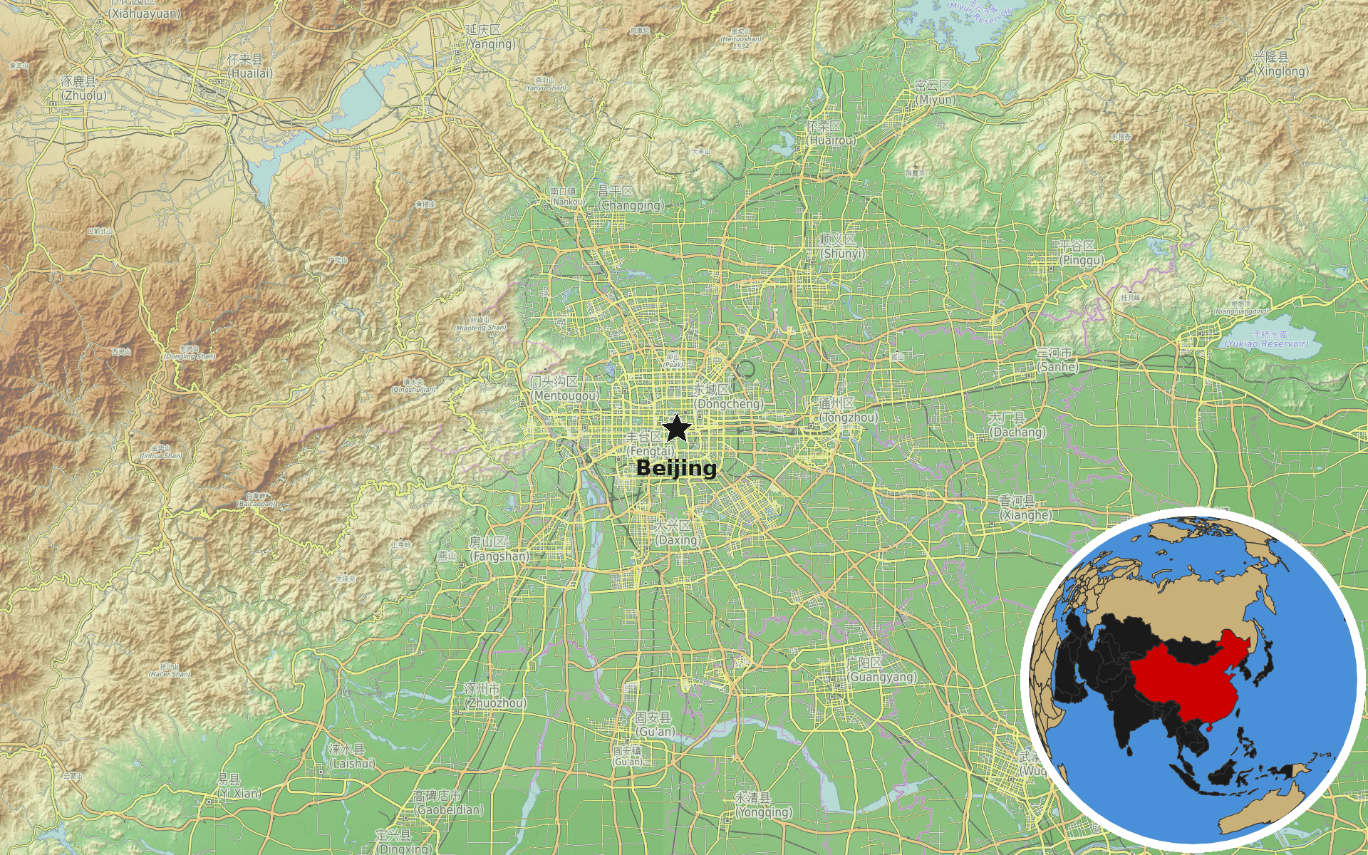 OpenTopoMap / Natural Earth - Beijing