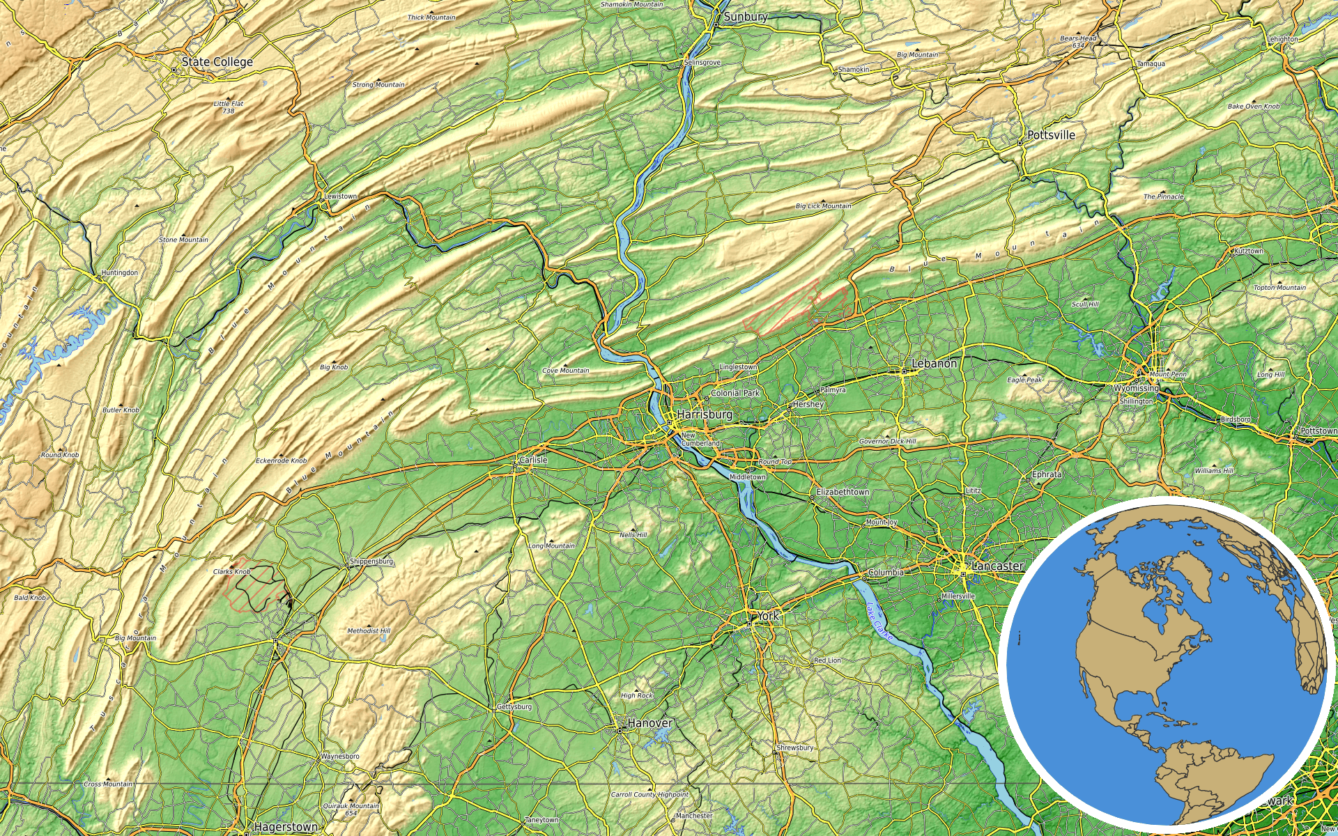 OpenTopoMap / Natural Earth - Department Of Defense Facilities In Fairfield, Pennsylvania