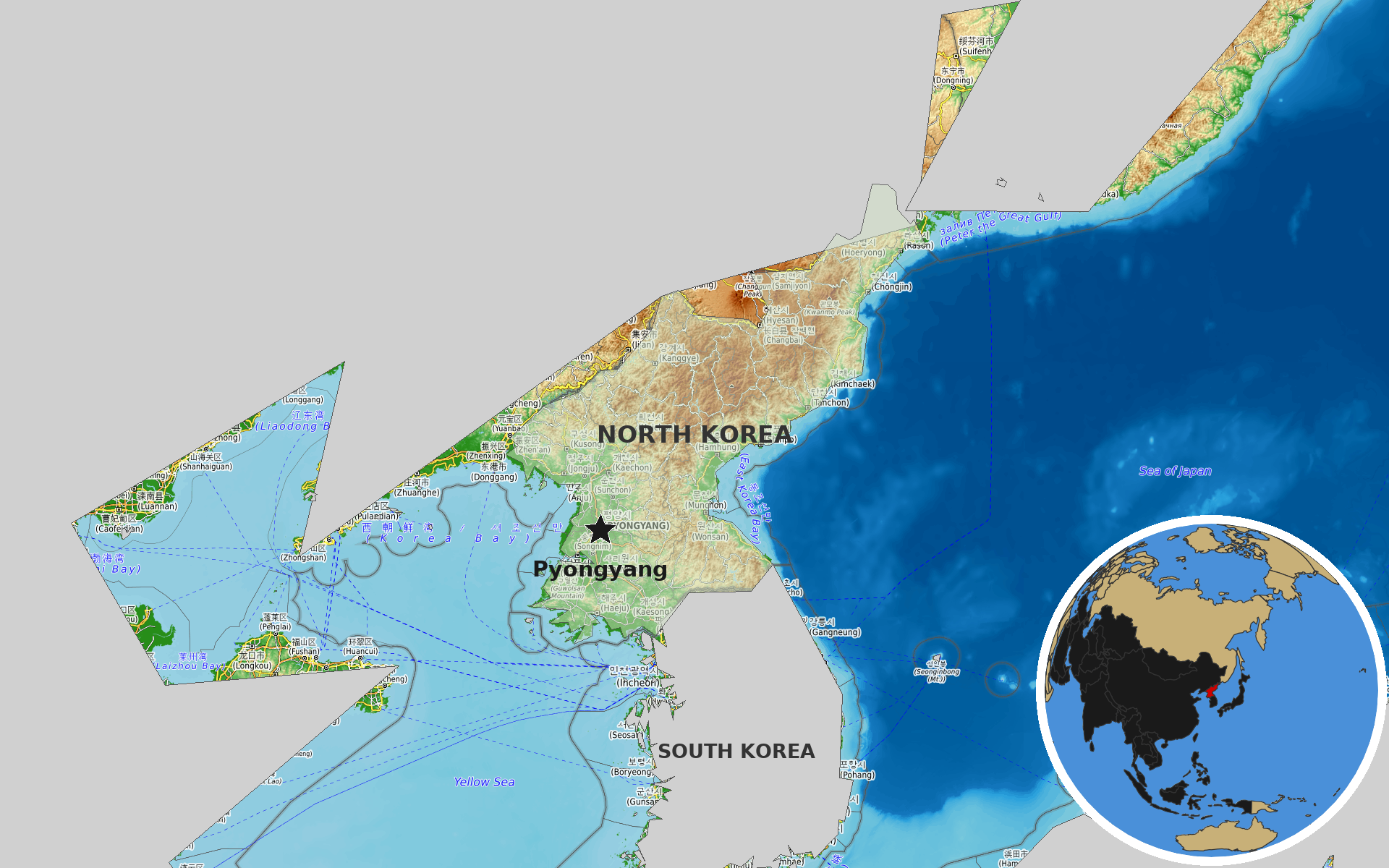 OpenTopoMap / Natural Earth - North Korea
