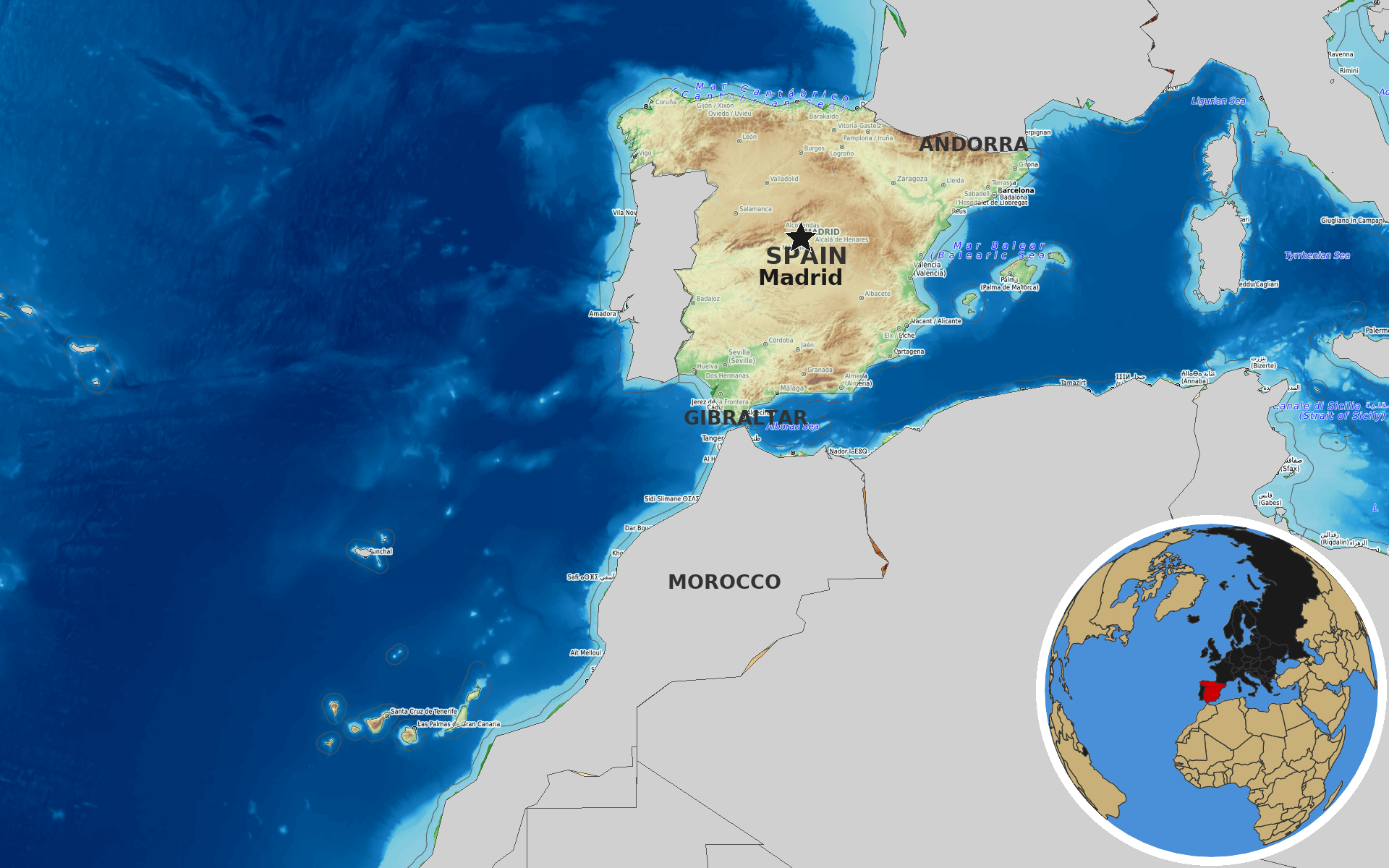 Source: OpenTopoMap / Natural Earth - Spain
Note: Map generated by NewsFindr for Spain on July 5, 2026 at 10:20 PM EST