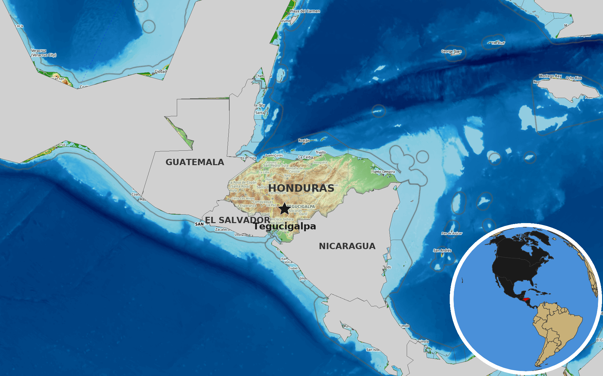 OpenTopoMap / Natural Earth - Honduras