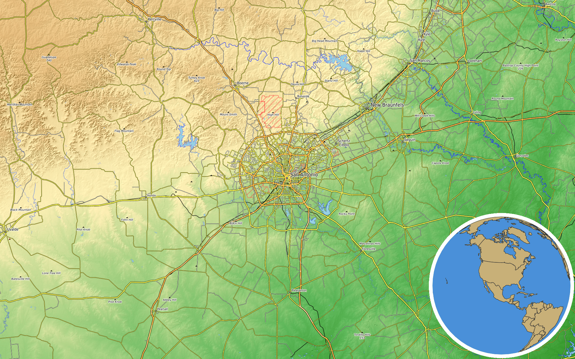 OpenTopoMap / Natural Earth - San Antonio, Texas