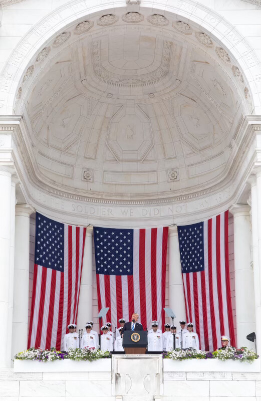 Donald J. Trump posted an image containing cryptic text from Arlington National Cemetery on 07/05/2026.