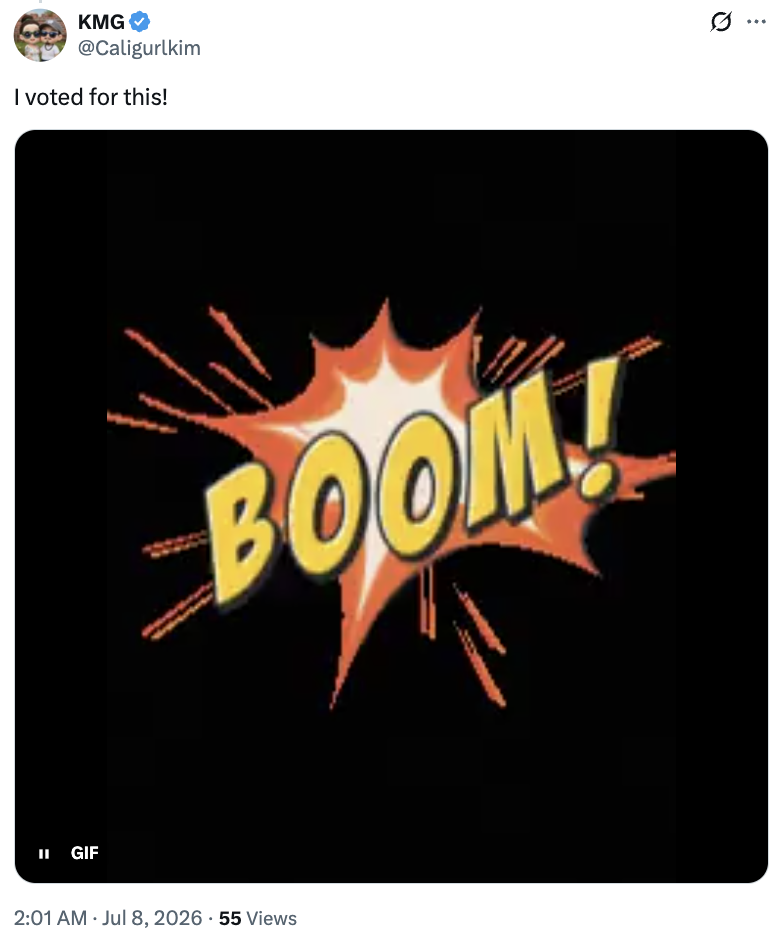 President Donald J. Trump reposted a supporter's "I voted for this!" message on Truth Social on 07/08/2026.