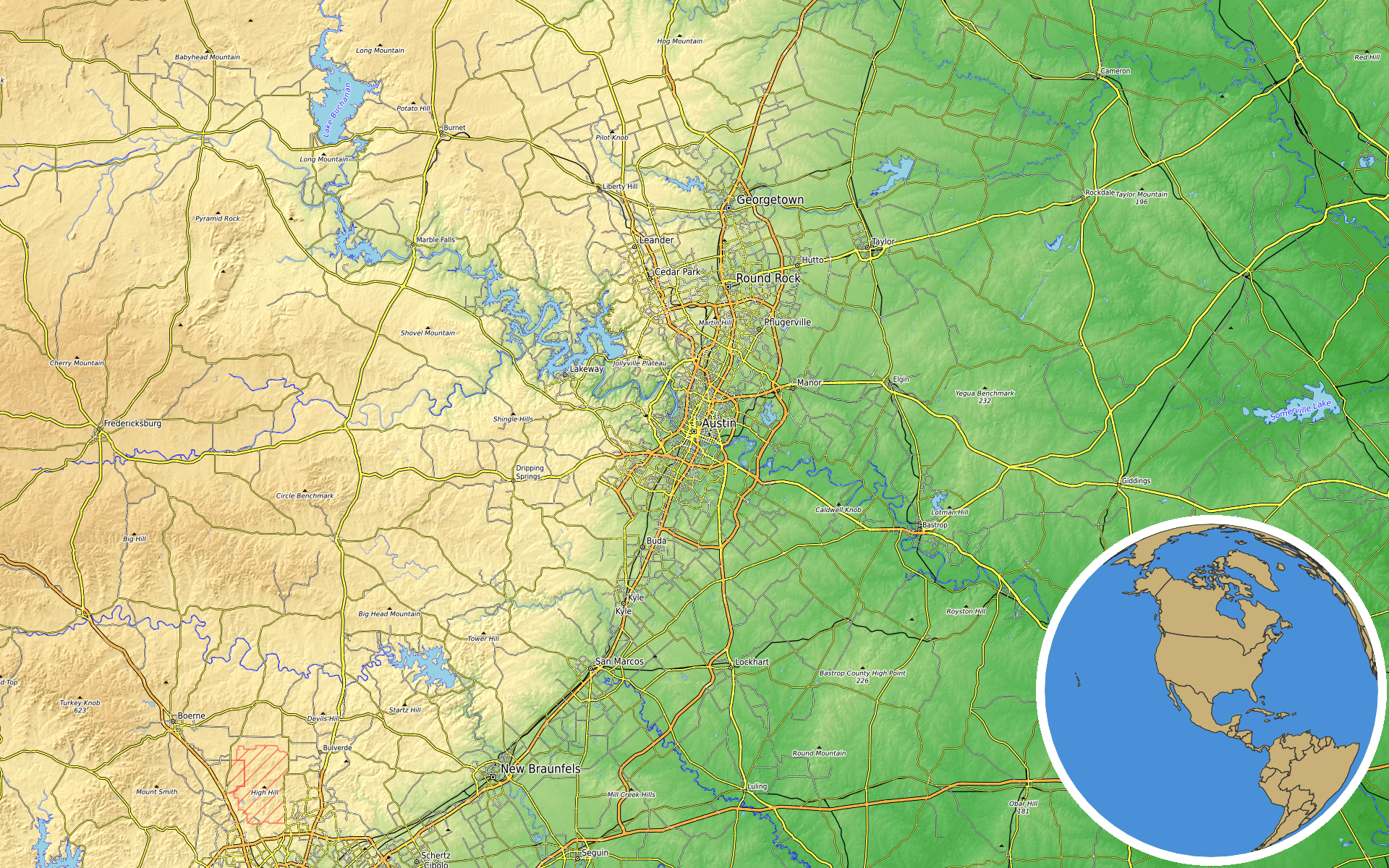 OpenTopoMap / Natural Earth - Texarkana, Texas