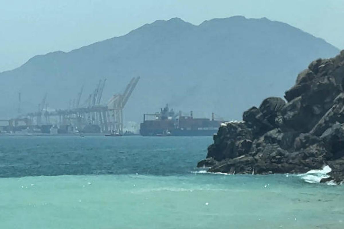 A frame grab showing a ship sailing near the Strait of Hormuz off the eastern coast of the United Arab Emirates at Khor Fakkan in Tehran on July 12 2026. Photo: AFPTV/AFP via Getty Images.
