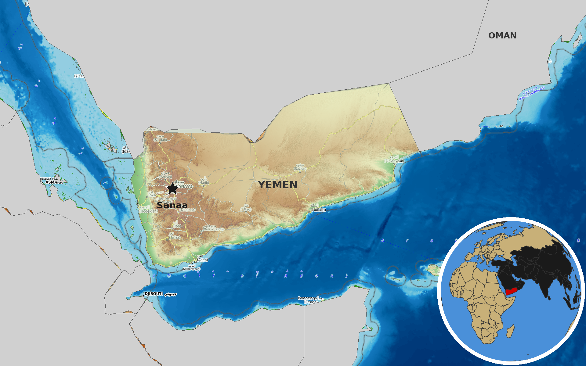 OpenTopoMap / Natural Earth - Yemen