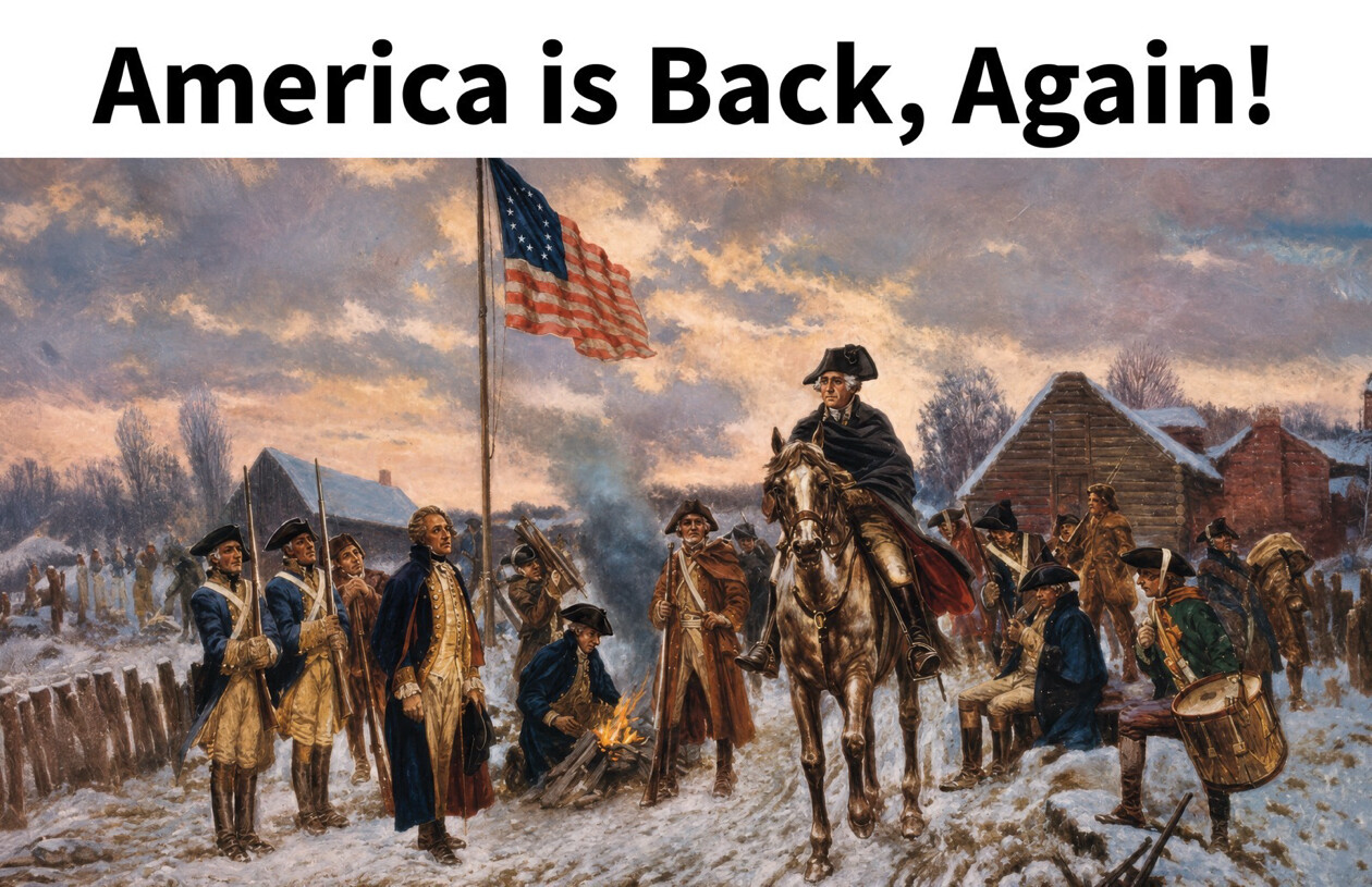 President Donald J. Trump posted an image depicting George Washington at Valley Forge on Truth Social on 07/05/2026.