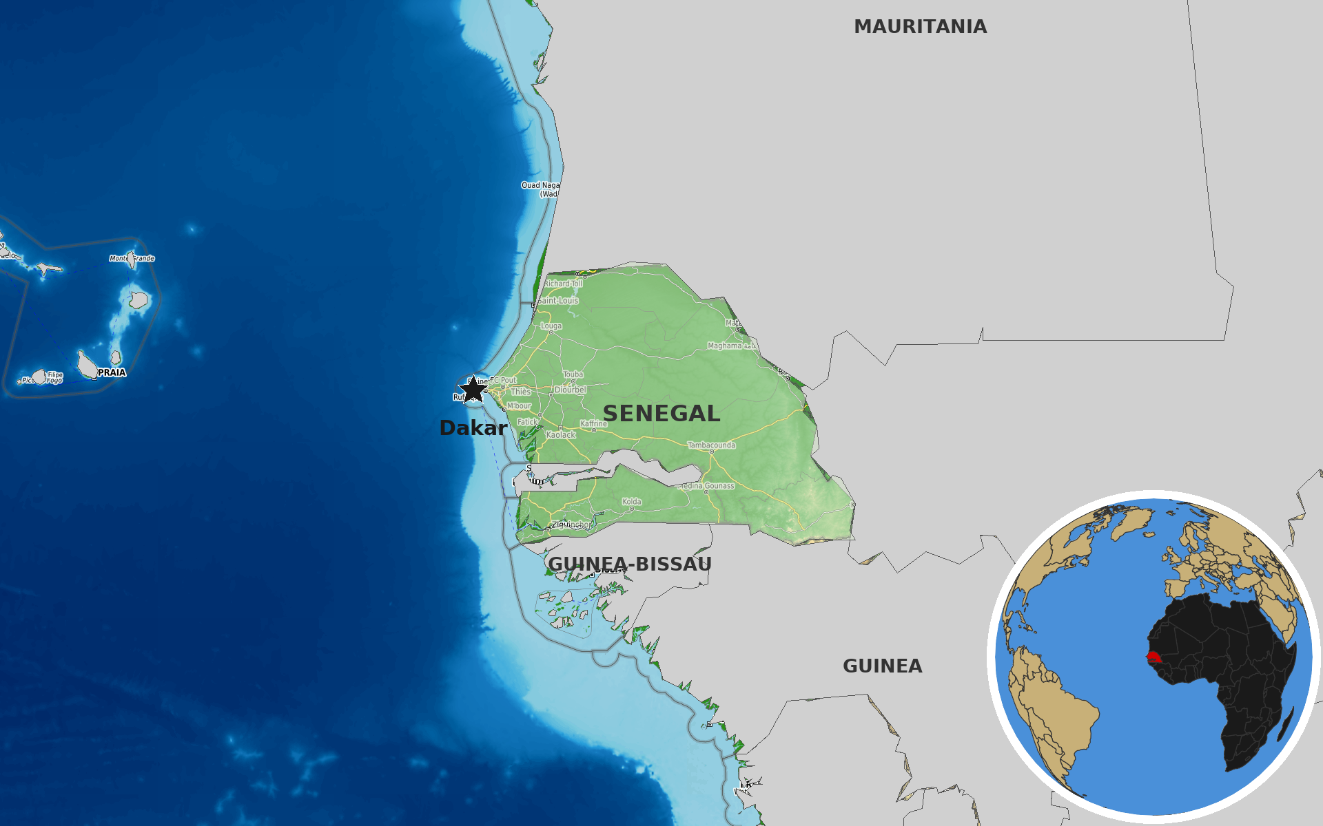 Source: OpenTopoMap / Natural Earth - Senegal
Note: Map generated by NewsFindr for Senegal on July 5, 2026 at 10:47 AM EST