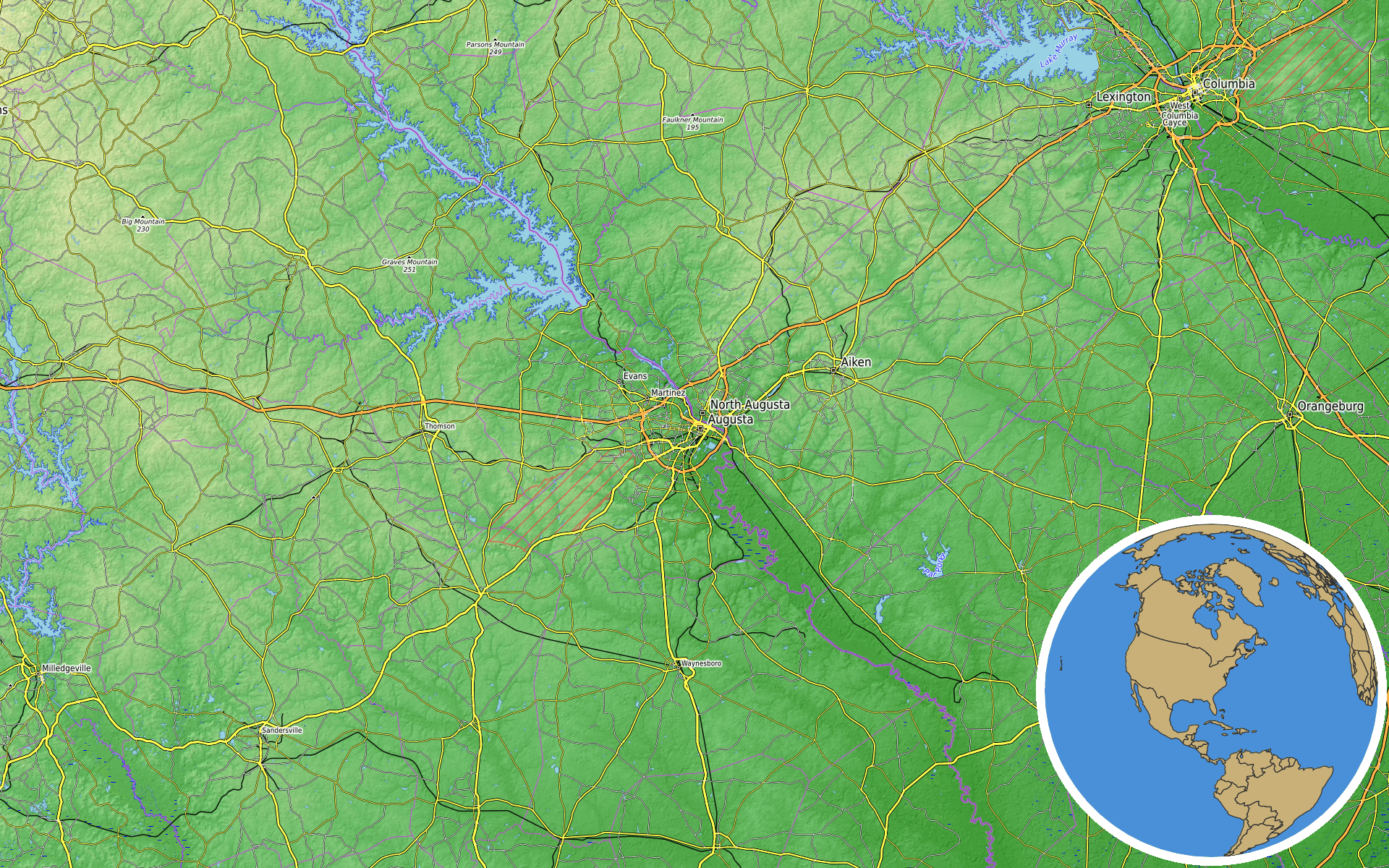 Source: OpenTopoMap / Natural Earth - Augusta, Georgia
Note: Map generated by NewsFindr for Augusta, Georgia on July 11, 2026 at 7:06 PM ET