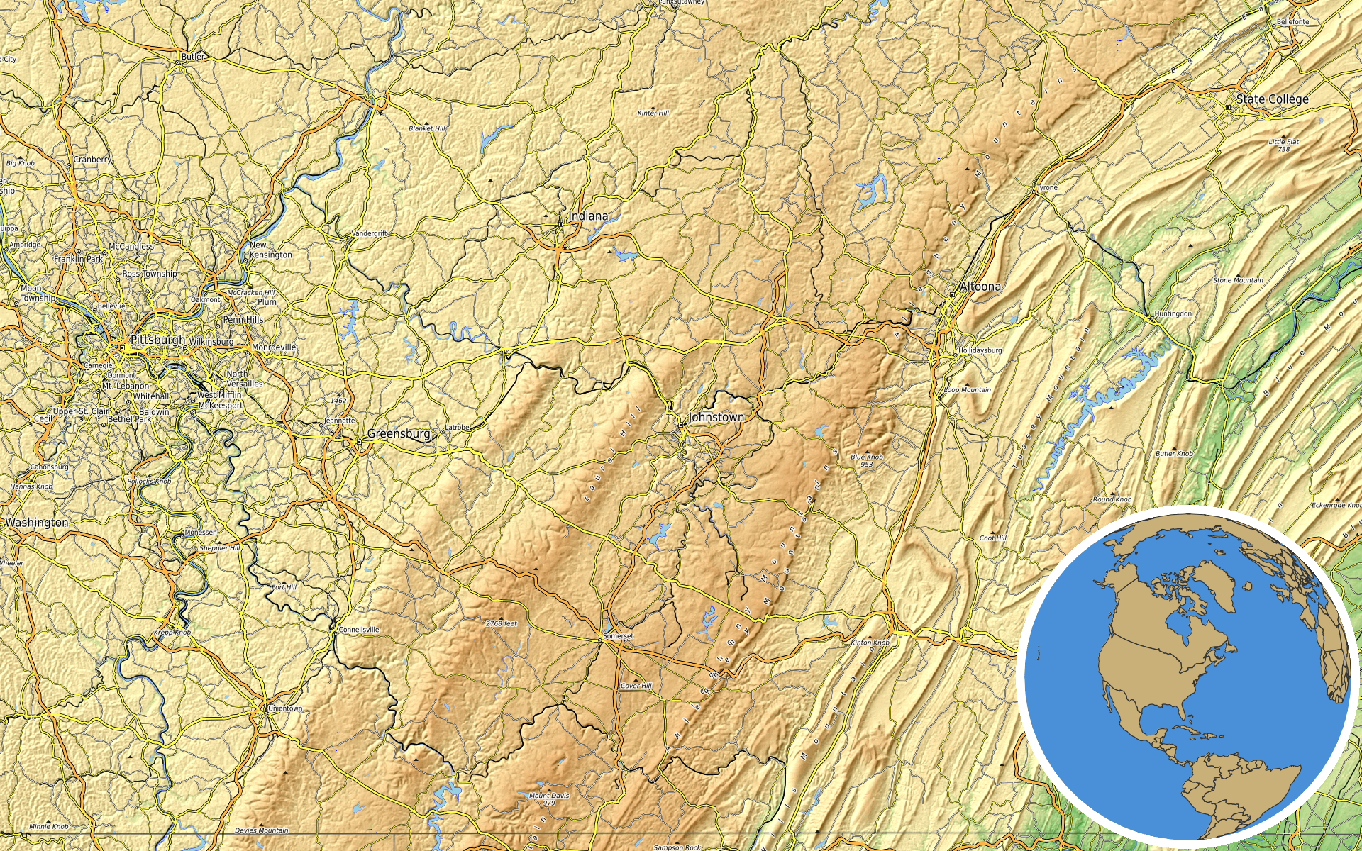 OpenTopoMap / Natural Earth - Johnstown, Pennsylvania