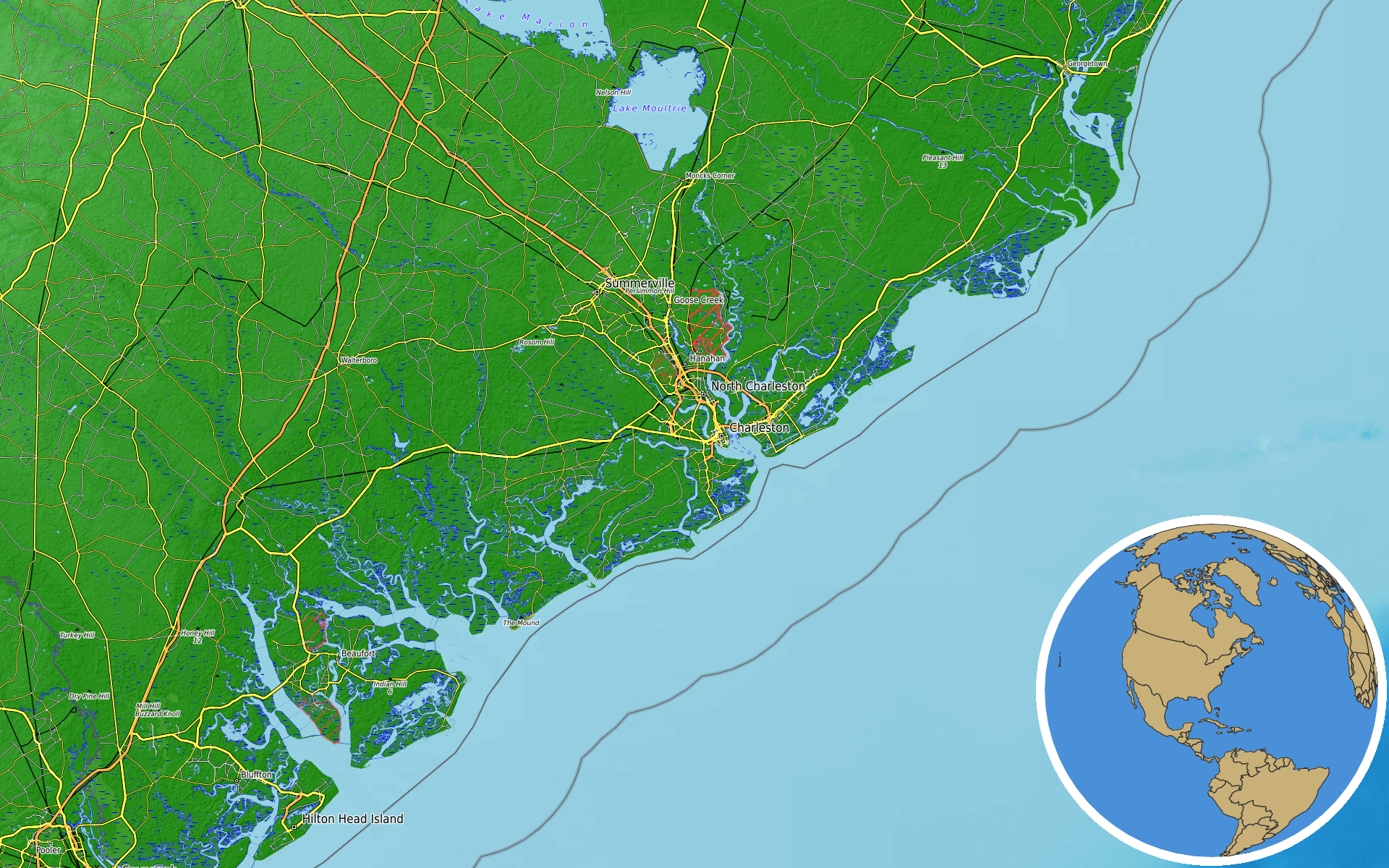 OpenTopoMap / Natural Earth - Charleston, South Carolina