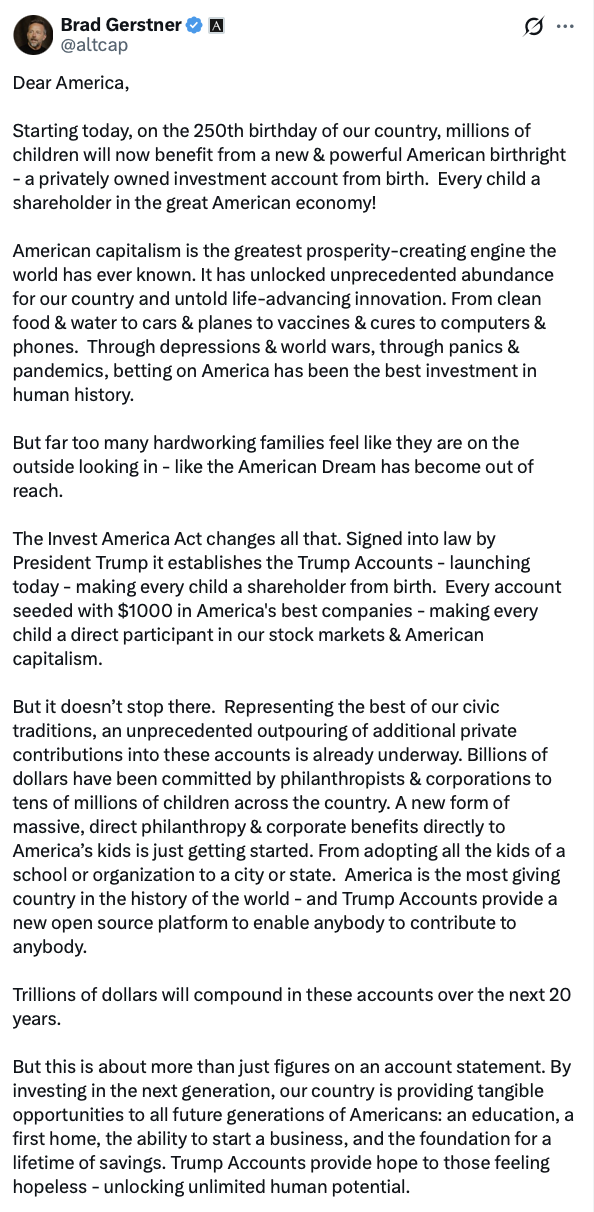 Trump Accounts Launch, Seeding Every Newborn With $1,000 in Stocks