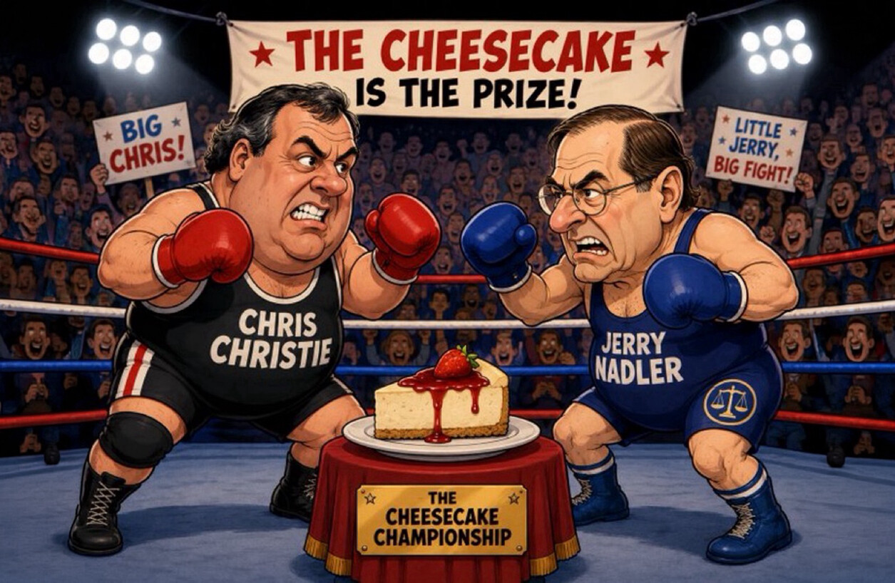 A screenshot of a social media post displays large, bold text mentioning Chris Christie and Jerry Nadler at Washington D.C. on 07/26/2026.