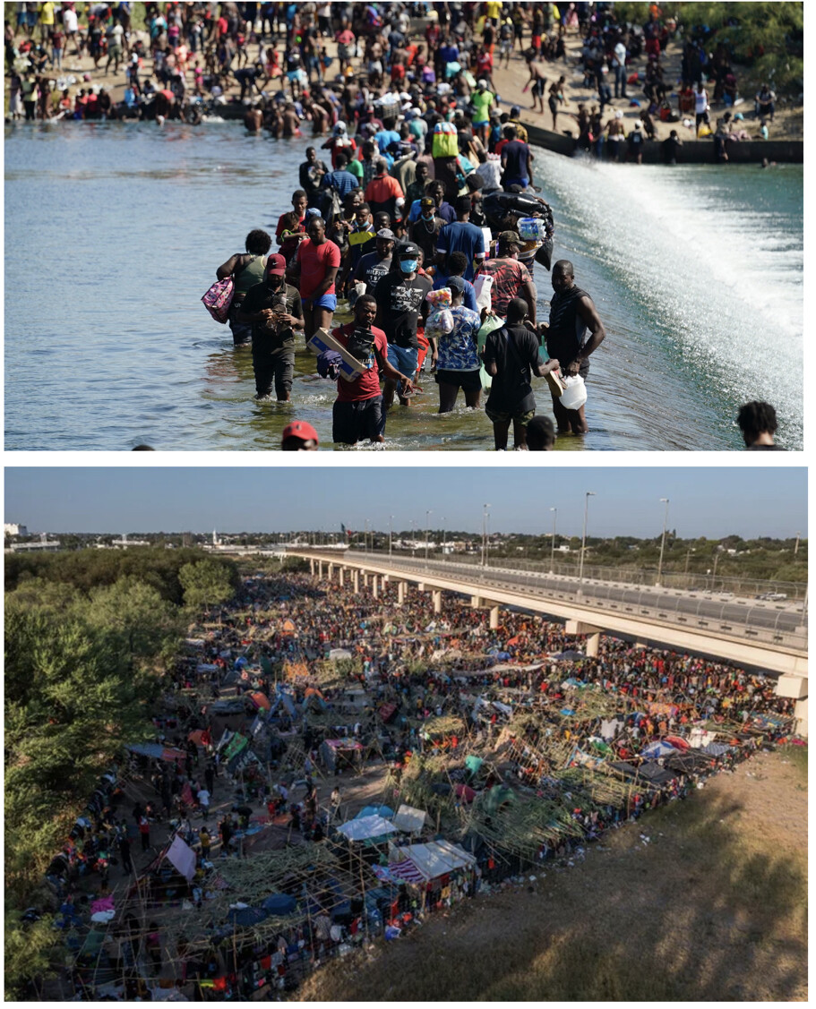An image depicting a migrant encampment under the International Bridge in Del Rio, Texas, was shared by Former President Donald J. Trump from the White House on July 1, 2026.
