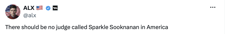 President Donald J. Trump amplified a post targeting immigration judge Sparkle Sooknanan by name at the White House on 07/05/2026.