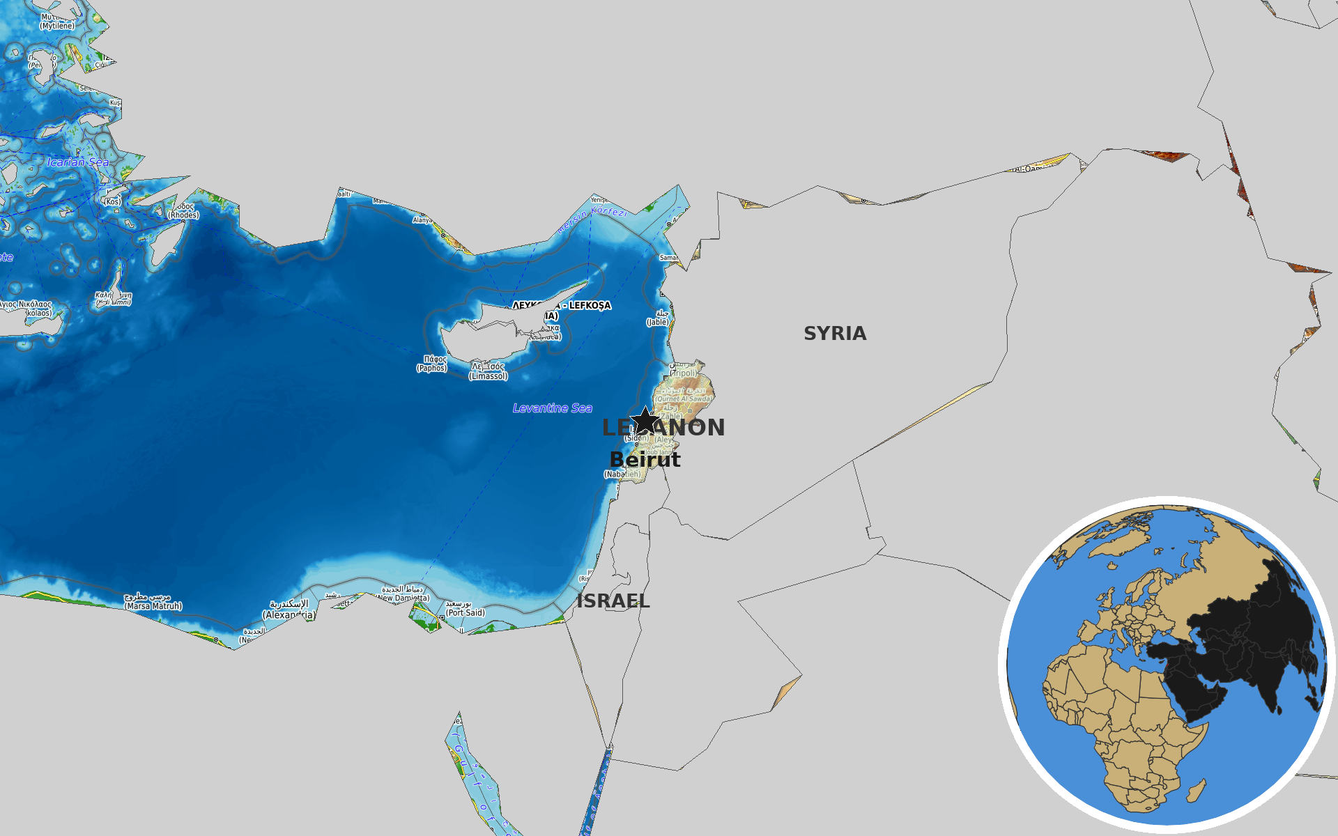 OpenTopoMap / Natural Earth - Lebanon