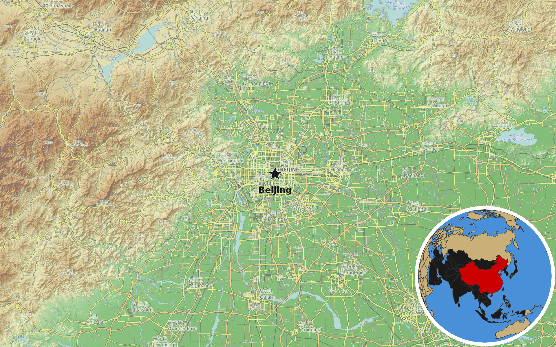 OpenTopoMap / Natural Earth - Beijing