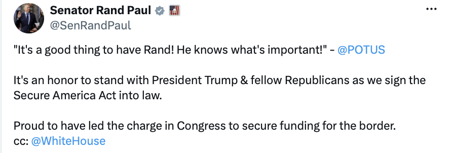 Senator Rand Paul's Truth Social post quotes President Donald J. Trump at Truth Social on 07/06/2026.