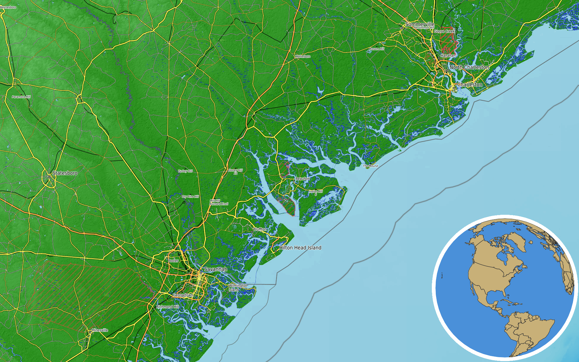 OpenTopoMap / Natural Earth - Beaufort, South Carolina