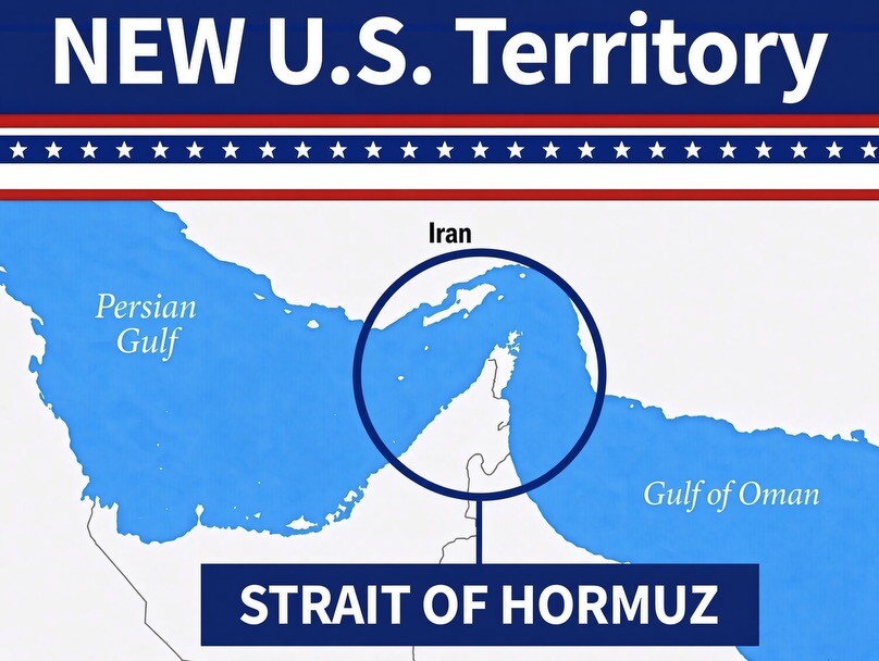 47th President Donald J. Trump posted a map on Truth Social depicting the Strait of Hormuz as "New U.S.