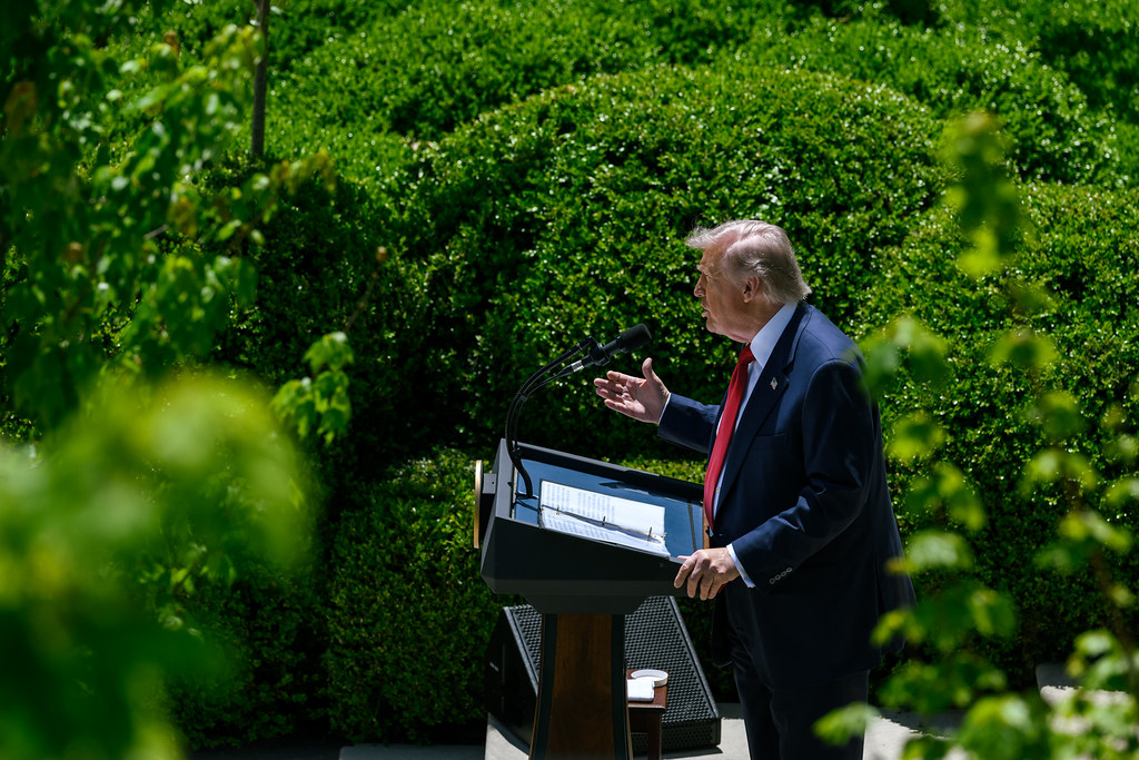President Donald J. Trump announced a pause on 50% tariffs against Canada in Washington D.C.