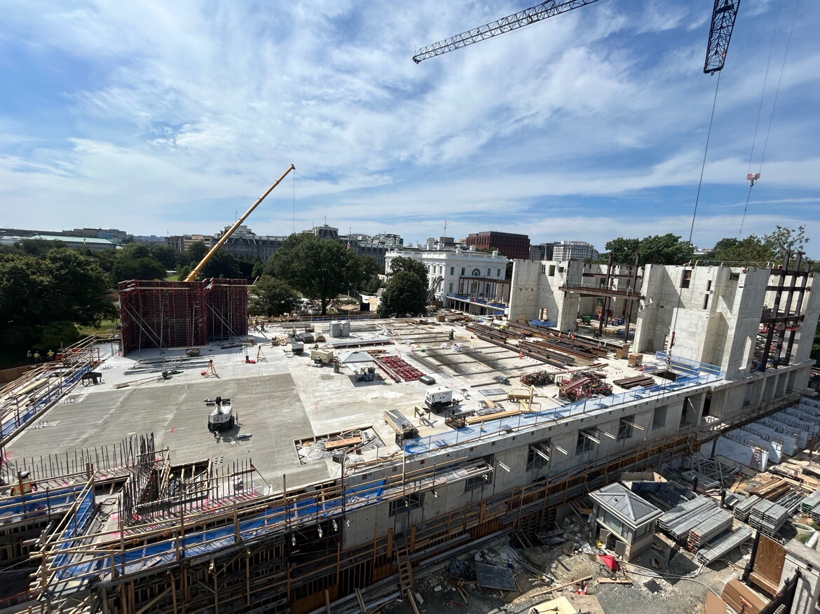 The Ballroom/Military Complex is under construction at the White House in Washington D.C. on 08/22/2026.