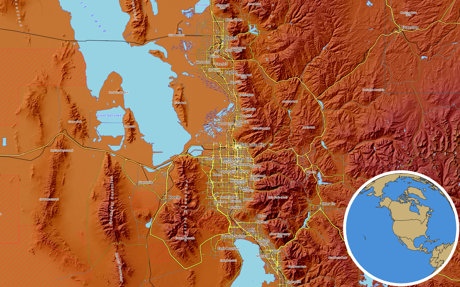 OpenTopoMap / Natural Earth - Salt Lake City, Utah