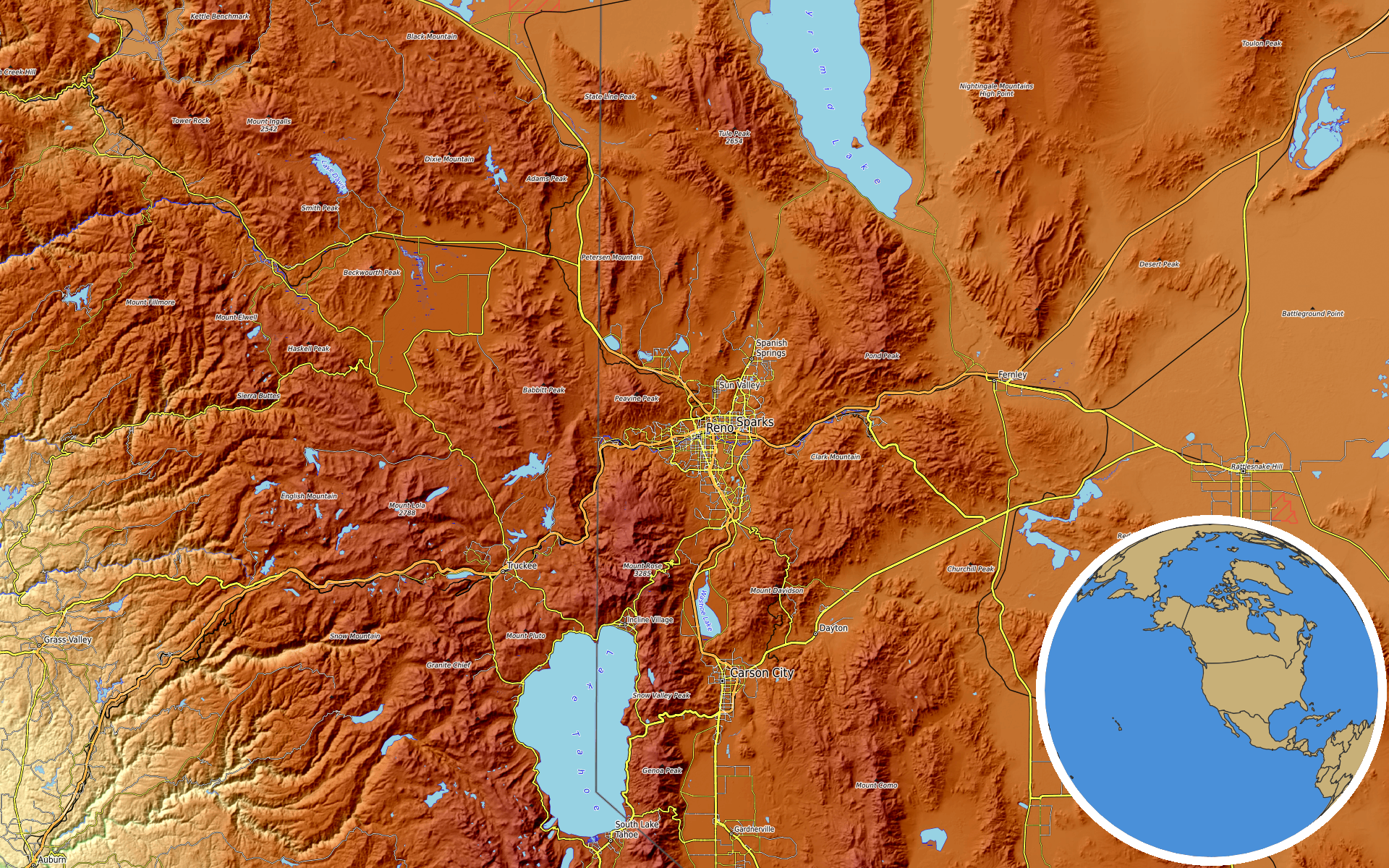 OpenTopoMap / Natural Earth - Reno, Nevada