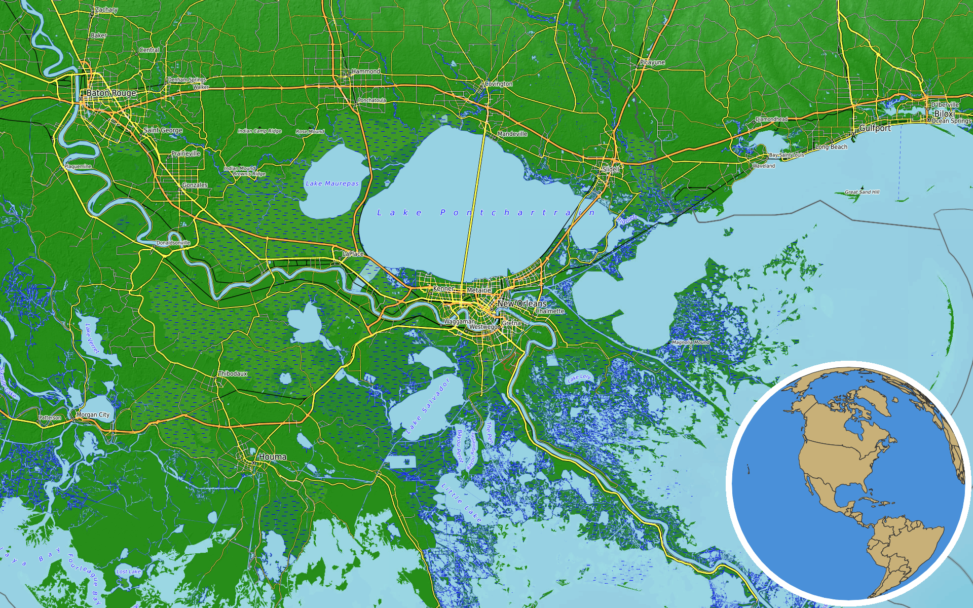 OpenTopoMap / Natural Earth - New Orleans, Louisiana