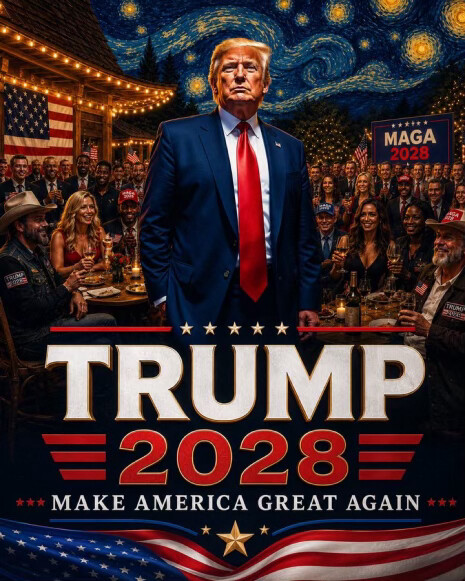 A stylized promotional graphic featuring a figure resembling President Donald J. Trump is shown in a Truth Social post on 08/06/2026.