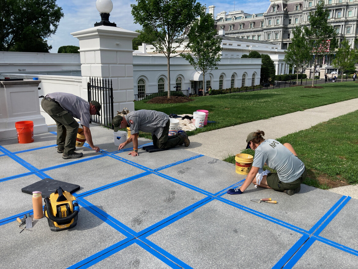 Granite paving at the White House North Entrance undergoes regrouting in WASHINGTON D.C. on 08/28/2026.