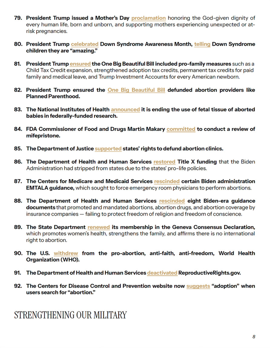 President Donald J. Trump posted a numbered list on Truth Social on 08/26/2026.