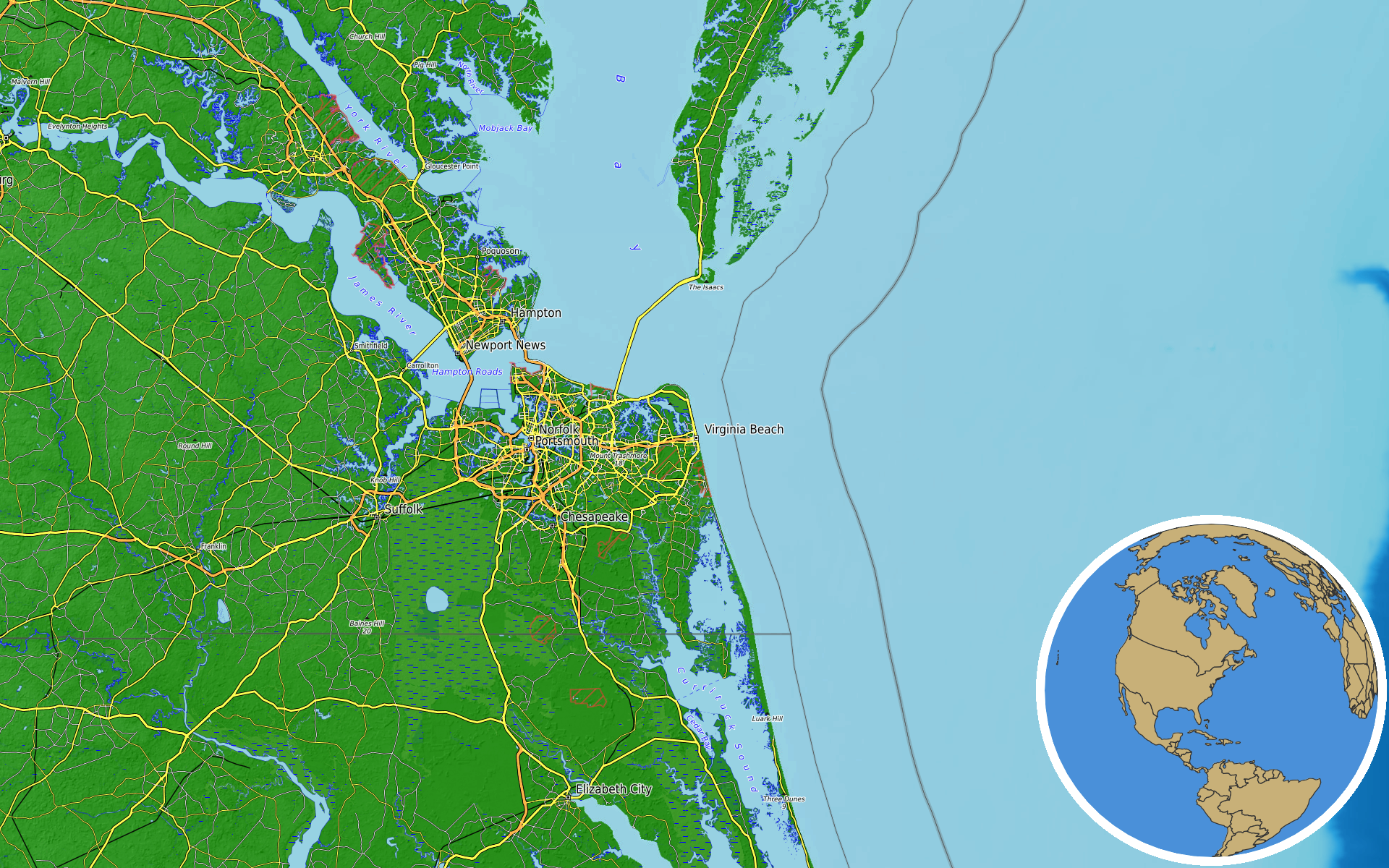 OpenTopoMap / Natural Earth - Virginia Beach, Virginia