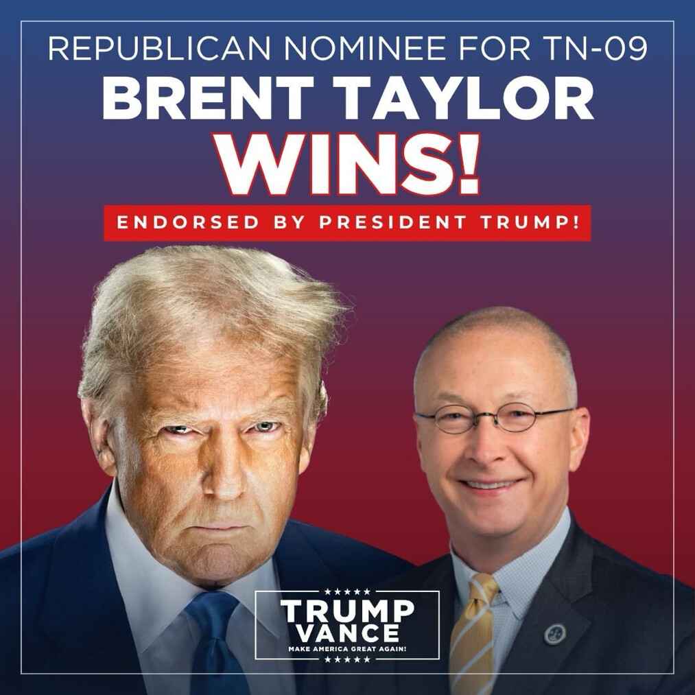 Republican nominee for TN-09 Brent Taylor is featured in a campaign graphic at WASHINGTON D.C. on 08/06/2026.