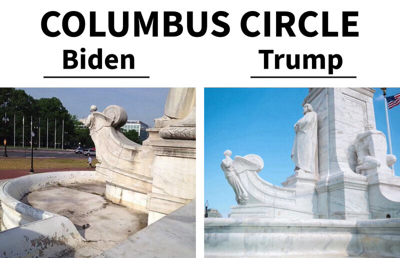 47th President Donald J. Trump posted a graphic depicting two contrasting views of Columbus Circle at Washington D.C.